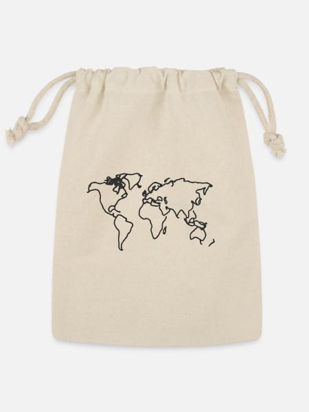 World Map Line Art Tee - Reusable Gift Bag - Natural
