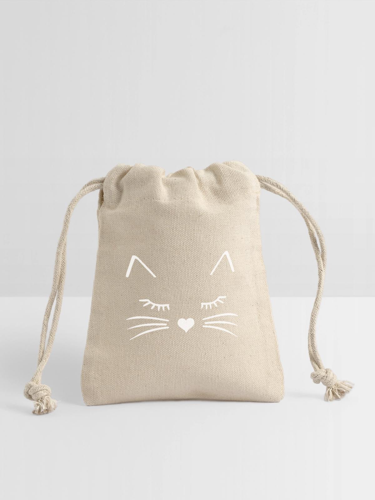 Cat Face - Reusable Gift Bag - Natural - Front