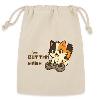 Furiously Button Mashing Gamer Cat - Reusable Gift Bag - Natural - Front