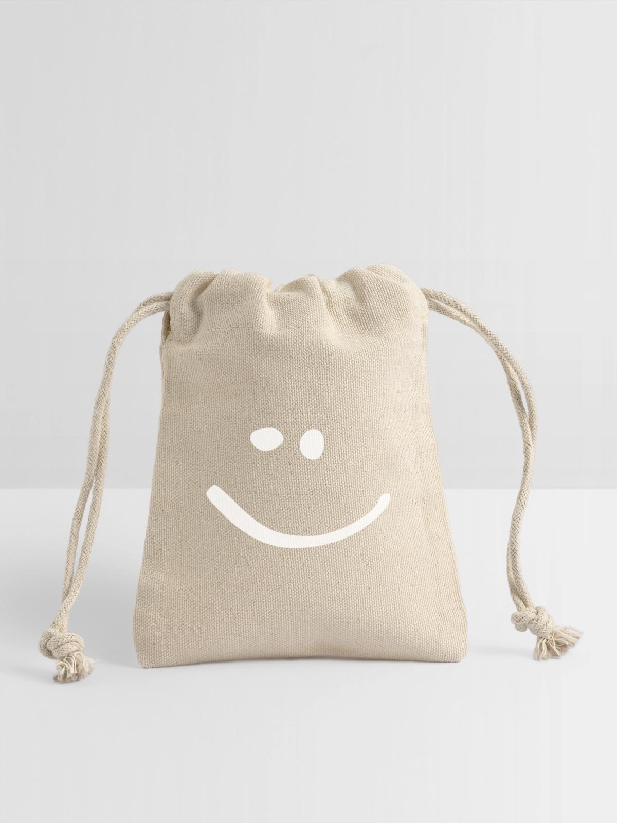 Smiley Face - Reusable Gift Bag - Natural - Front