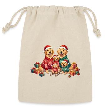 Golden Retriever Family Christmas Sweater Art - Reusable Gift Bag - Natural - Front