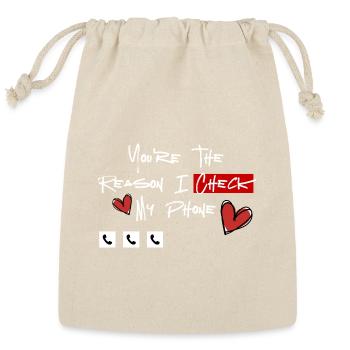Reason I Check My Phone — Red Hearts - Reusable Gift Bag - Natural - Front