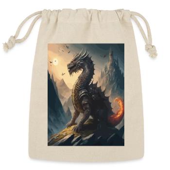 Majestic Dragon On Mountain Peaks Fantasy Art - Reusable Gift Bag - Natural - Front