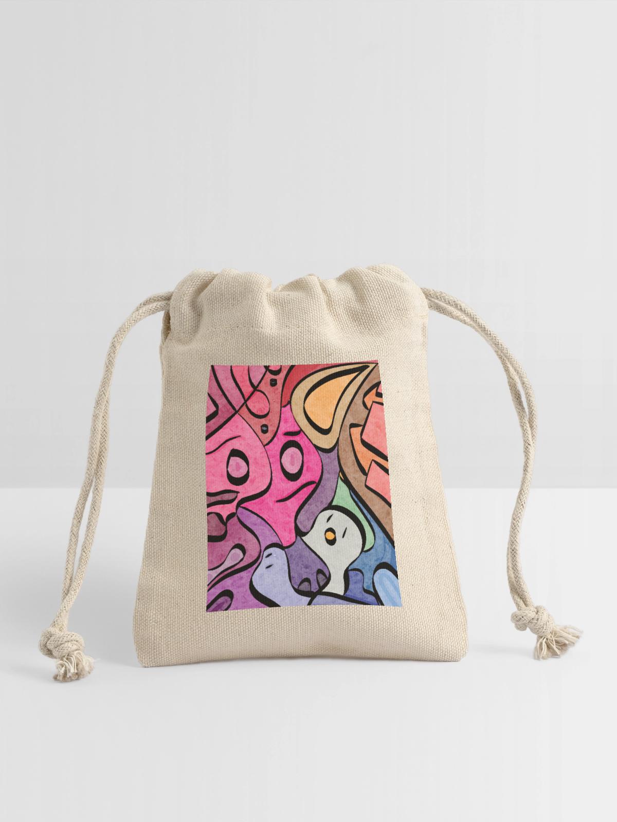 Kaleidoscopic Faces Graffiti - Reusable Gift Bag - Natural - Front