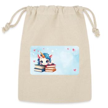 Sweet white unicorn with books and pink hearts   - Reusable Gift Bag - Natural - Front