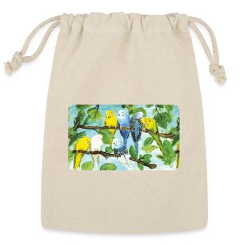 Budgerigars on a tree - pastel chalk - Reusable Gift Bag - Natural - Front