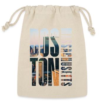 Boston Massachusetts Skyline Typography Design - Reusable Gift Bag - Natural - Front