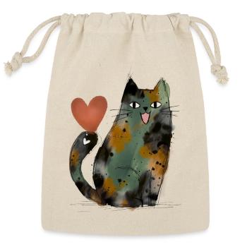  Cute Tortoiseshell Cat with Heart - Pet Art - Reusable Gift Bag - Natural - Front