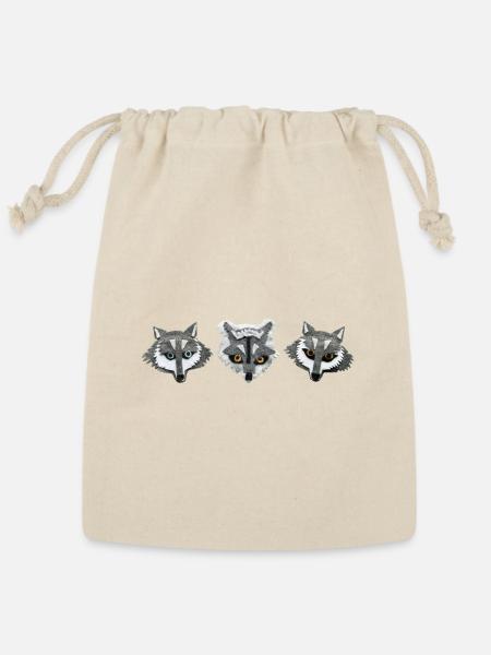 Triple Gray Wolf Faces - Reusable Gift Bag - Natural