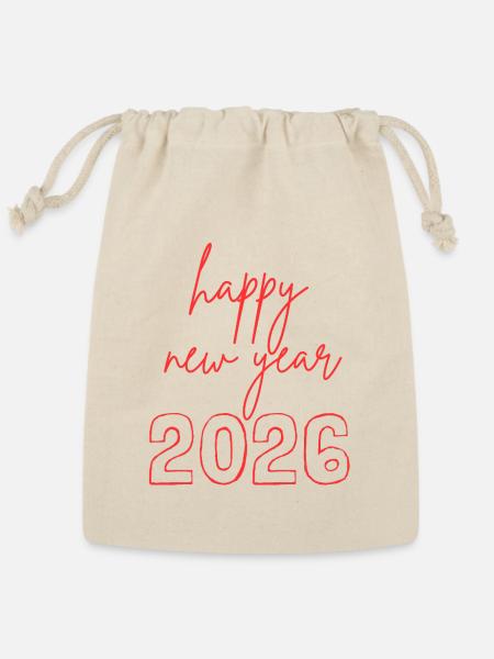 Red Script Happy New Year 2026 - Reusable Gift Bag - Natural
