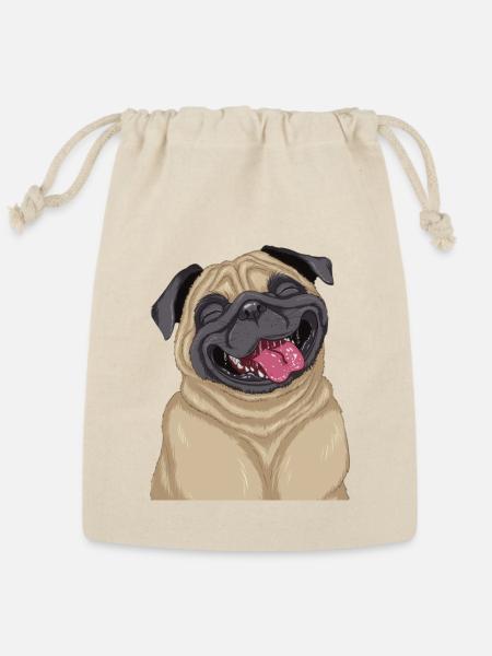 Pug Joy Cartoon Portrait - Reusable Gift Bag - Natural