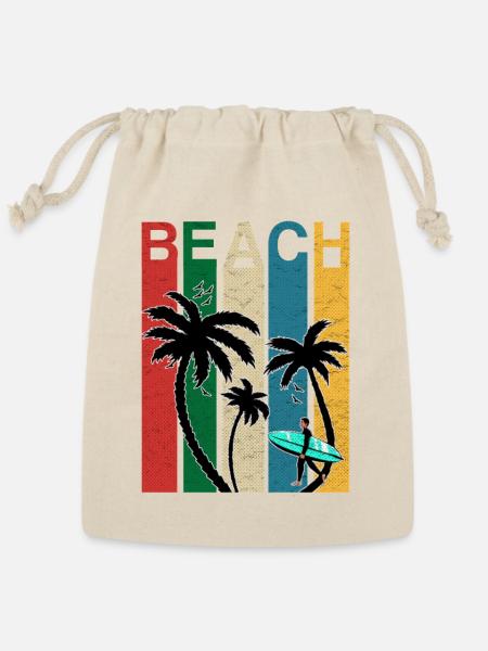 Retro Beach Stripes & Surf - Reusable Gift Bag - Natural
