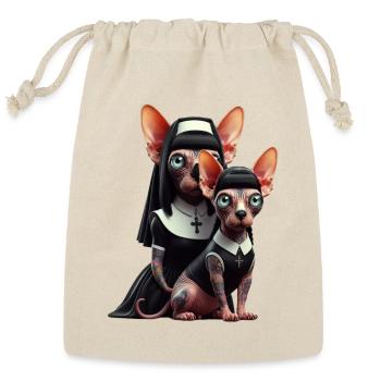 Gothic Nun Cat and Chihuahua – Dark Surreal Pet  - Reusable Gift Bag - Natural - Front