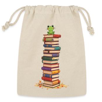 Cute Vertical Frog On Stack Of Books Reading Gifts - Reusable Gift Bag - Natural - Front