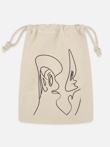 Continuous Line Faces - Reusable Gift Bag - Natural