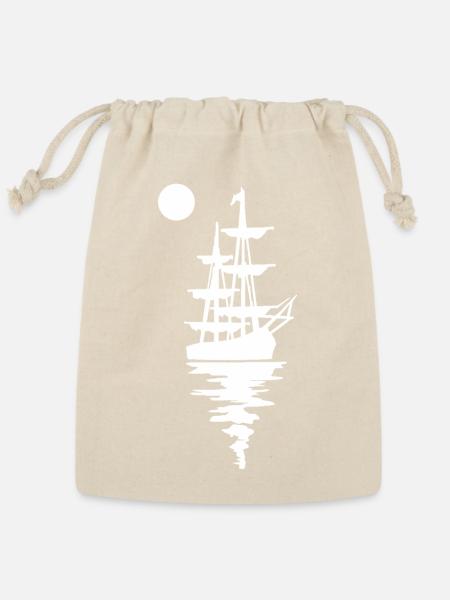Mystic Sailing Ship Silhouette Design - Reusable Gift Bag - Natural