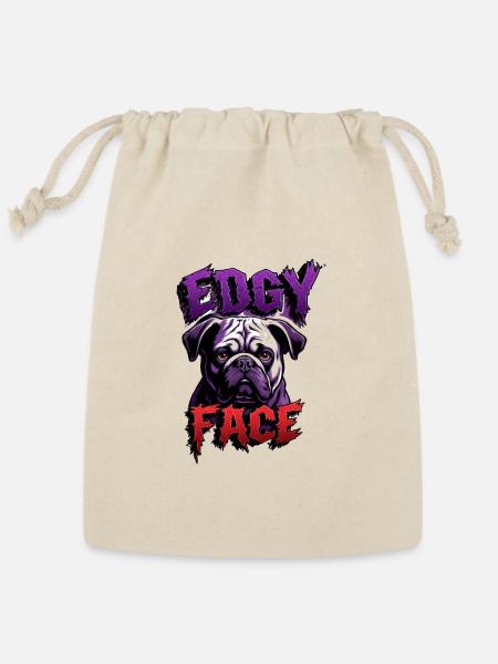 Edgy Bulldog Face - Reusable Gift Bag - Natural