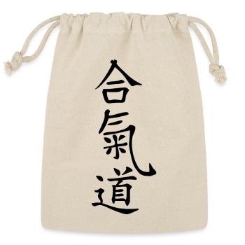 Aikido Calligraphy Kanji Glyphs - Reusable Gift Bag - Natural - Front