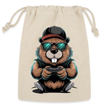  Cool Gamer Beaver With Cap And Sunglasses Gaming - Reusable Gift Bag - Natural - Front