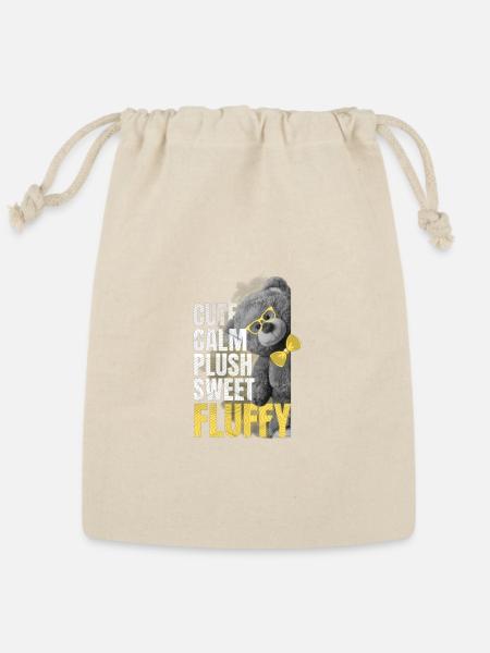Fluffy Teddy with Bow - Reusable Gift Bag - Natural