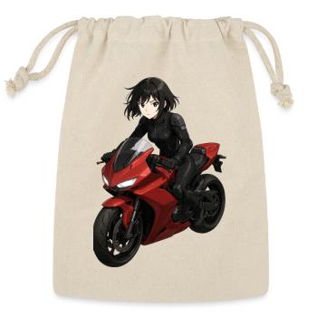 Anime Girl Riding Red Motorcycle - Reusable Gift Bag - Natural - Front