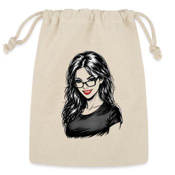 Ink Sketch Woman with Glasses Red Smile - Reusable Gift Bag - Natural - Front