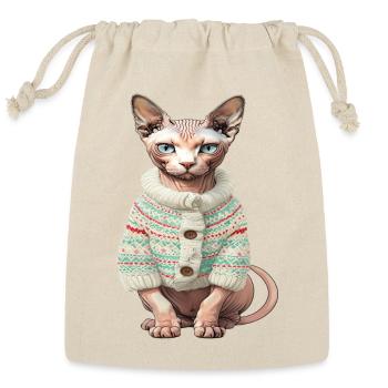 Sphynx Cat in Cozy Winter - Unique Gift for cat - Reusable Gift Bag - Natural - Front