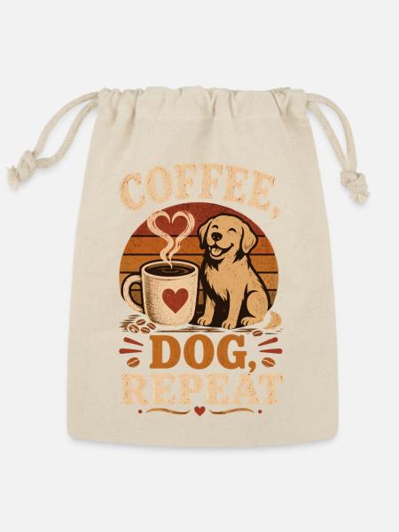 Coffee Dog Repeat Funny Coffee Lover - Reusable Gift Bag - Natural