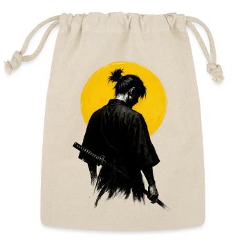 Samurai Under the Golden Moon – Ink Style Art - Reusable Gift Bag - Natural - Front