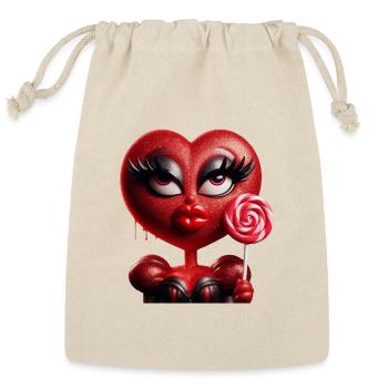 Goth Heart Head Girl – Dark Valentine Romance Art - Reusable Gift Bag - Natural - Front