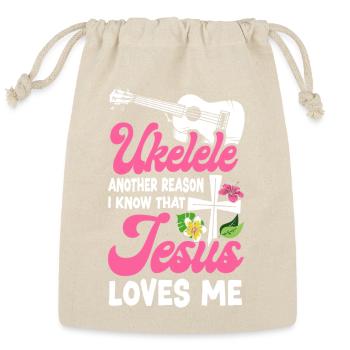 Hawaiian Ukulele Uke Jesus Faith - Reusable Gift Bag - Natural - Front