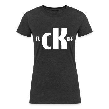 fuck off - Women's Tri-Blend Organic T-Shirt - heather black - Front