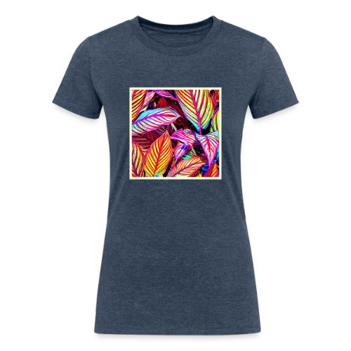 Striped Neon Leaves Design - Women's Tri-Blend Organic T-Shirt