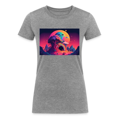 Sleepy Moon Over Forest Rainbow Portal - Women's Tri-Blend Organic T-Shirt