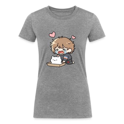 Crying Chibi Boy with Stray Cat - Women's Tri-Blend Organic T-Shirt
