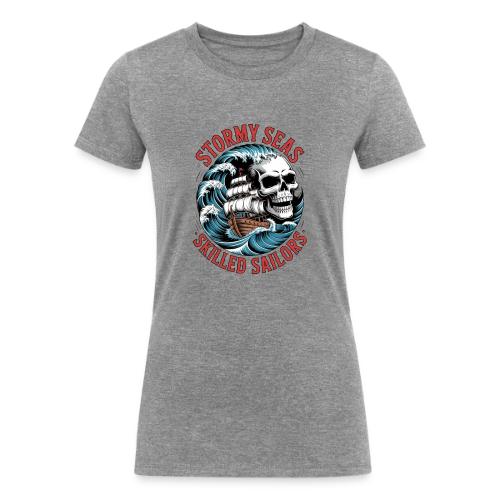 Stormy Seas Skull Pirate Ship Nautical Ocean Waves - Women's Tri-Blend Organic T-Shirt
