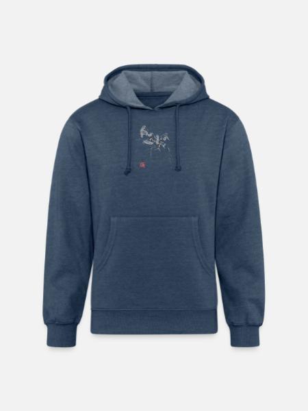 Whisper Cat Inkwash Portrait - Unisex Organic Hoodie - heather navy