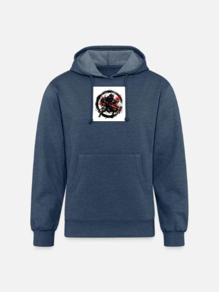 Shadow Samurai with Crimson Blade - Unisex Organic Hoodie - heather navy