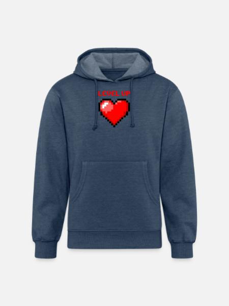 Level Up Pixel Heart - Unisex Organic Hoodie - heather navy