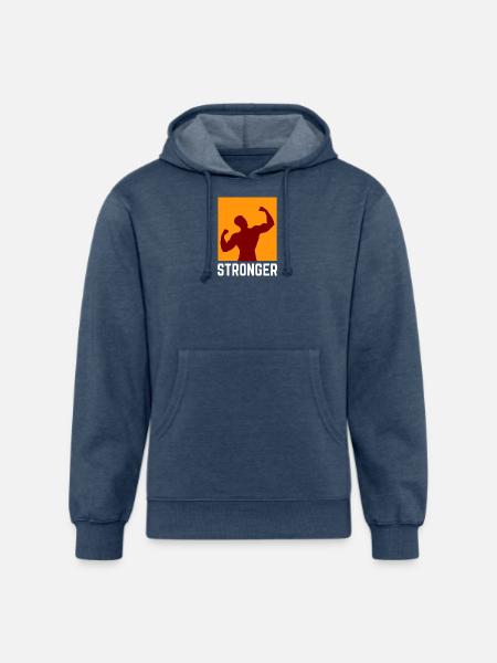 Bold muscular silhouette with Stronger text - Unisex Organic Hoodie - heather navy