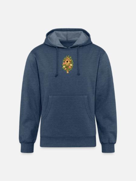 Rustic Floral Birdhouse Design - Unisex Organic Hoodie - heather navy
