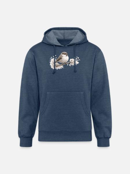 Small Bird in Bloom – Monochrome Woodland - Unisex Organic Hoodie - heather navy