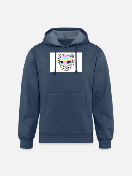 Pastel Rainbow Kitten - Unisex Organic Hoodie - heather navy