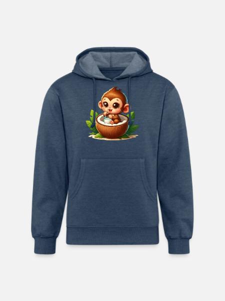 Monkey Relaxing Inside Coconut - Unisex Organic Hoodie - heather navy
