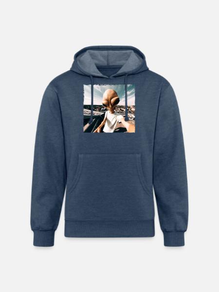 Alien Rooftop Selfie - Unisex Organic Hoodie - heather navy