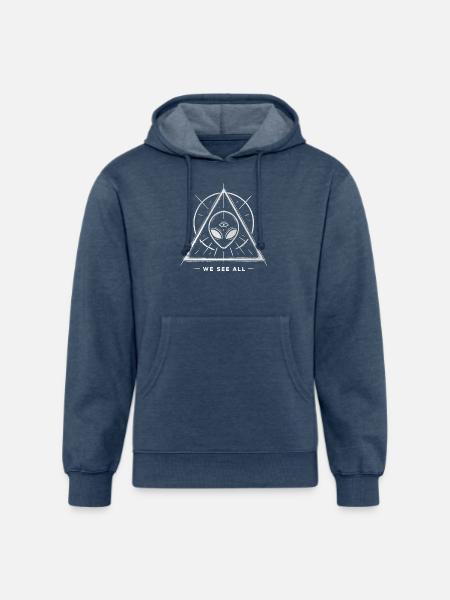 Alien Symbol We See All Cosmic Mystery Tee - Unisex Organic Hoodie - heather navy