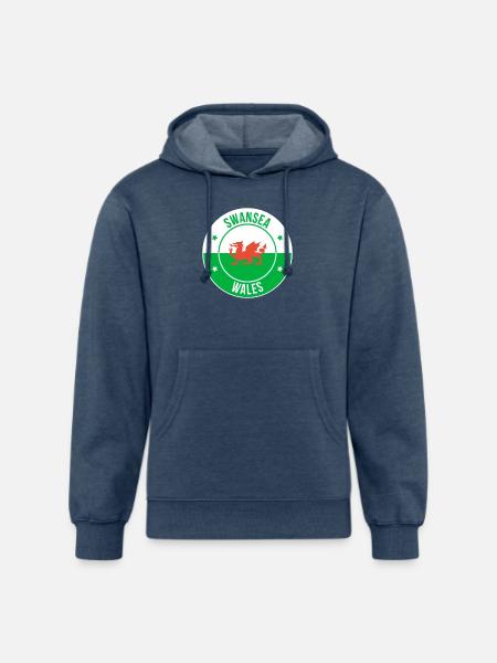Dragon Crest Swansea Wales - Unisex Organic Hoodie - heather navy