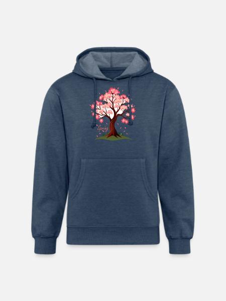 Sakura,Cherry Blossoms Spring Illustration - Unisex Organic Hoodie - heather navy