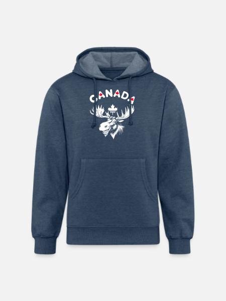 Canadian Moose with Maple Leaf Emblem - Unisex Organic Hoodie - heather navy