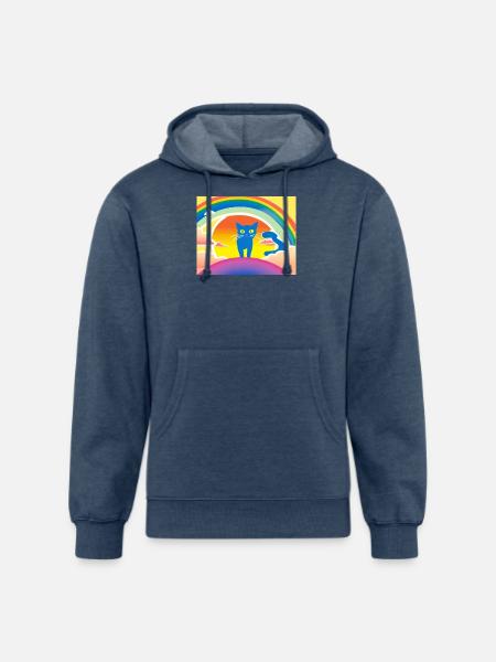 Blue Cat Rainbow Sunset - Unisex Organic Hoodie - heather navy
